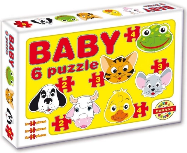 Puzzle copii capete de animale safari 6v1