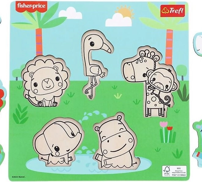 Puzzle din lemn FISHER-PRICE cu butoni, 5 piese