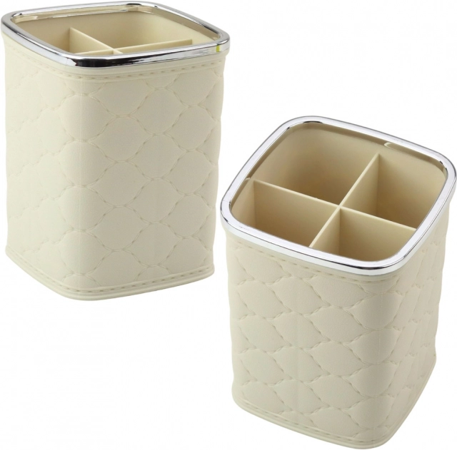 Organizator pentru pensule, cu patru compartimente, alb, 12 × 9,5 cm