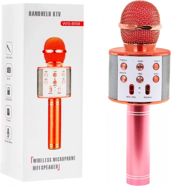 Microfon karaoke cu difuzor negru – Roz-auriu