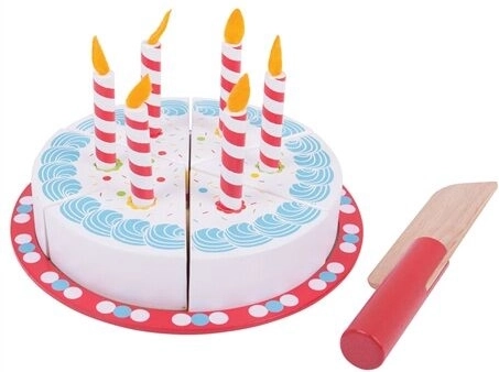 Tort aniversar de tăiat din lemn de la Bigjigs Toys