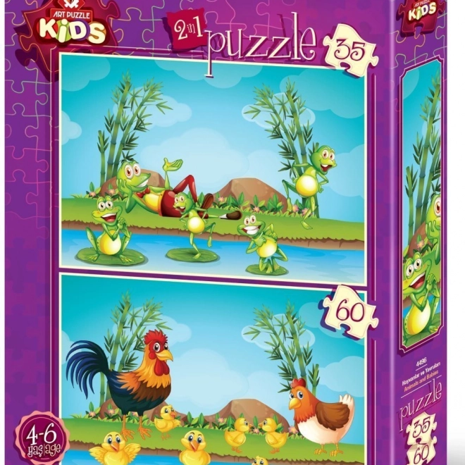 Puzzle cu animale și pui
