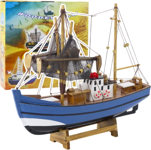 Model decorativ al bărcii de pescuit albastru 30x26 cm