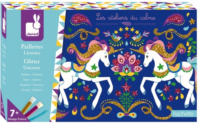 Janod imagini din nisip unicorn cu sclipici set creativ midi