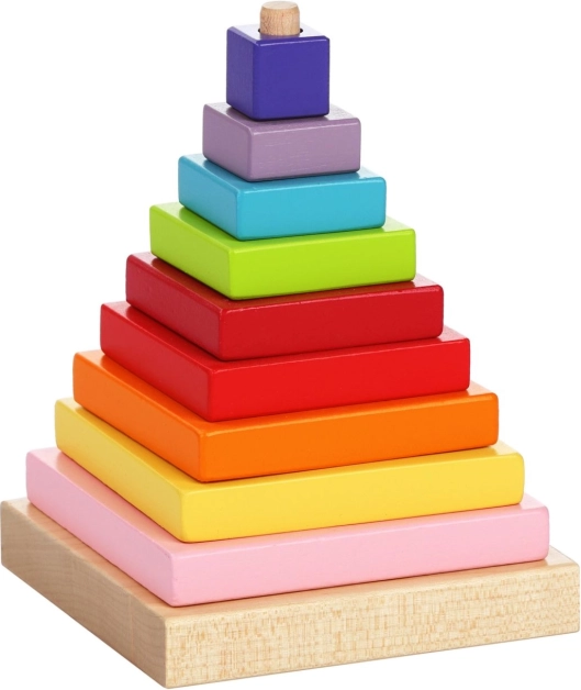 Piramidă colorată - puzzle din lemn pentru copii