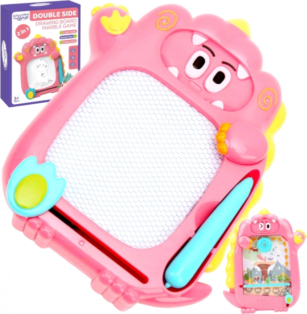 woopie tablă de desen magnetică 2‑în‑1 cu znikopis și joc flipper – roz