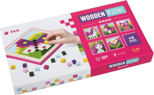 Cubika Pixel II magie – mozaic din lemn cu 250 piese și 7 modele