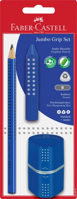 Creion din grafit Faber-Castell Grip Jumbo cu accesorii albastru