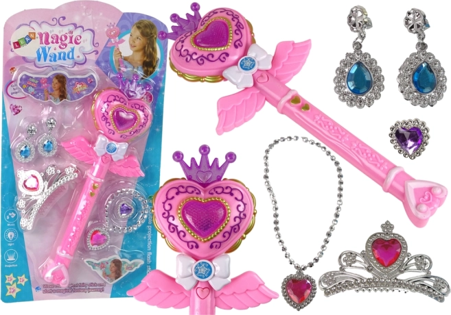 baghetă magică interactivă cu proiector de stele și accesorii pentru zână, roz