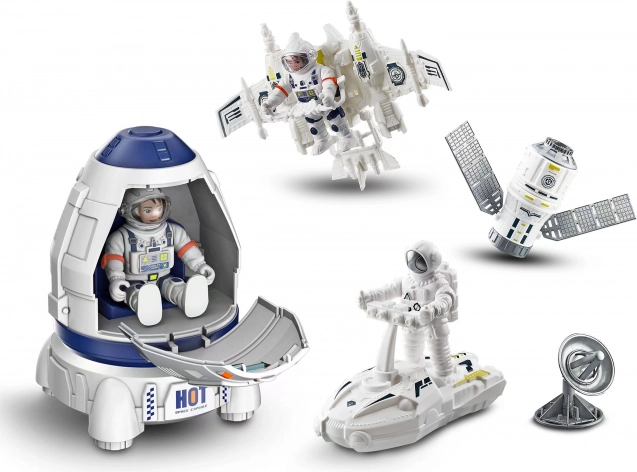 Set spațial cu rachetă și 2 figurine de cosmonauți