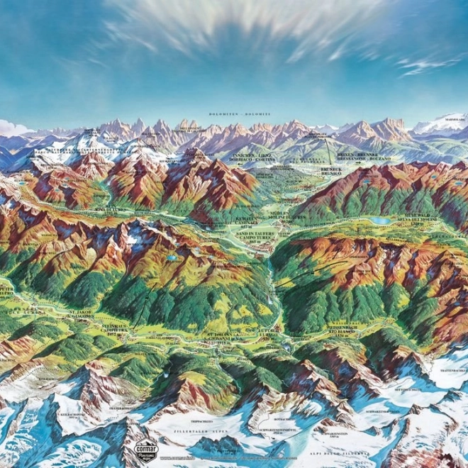 Puzzle hartă Alpi: Lumea montană 2000 de piese