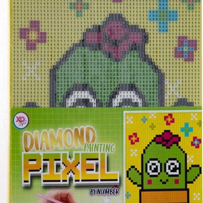 Pictură cu diamante pe ramă Grafix Pixel cactus 15 × 20 cm