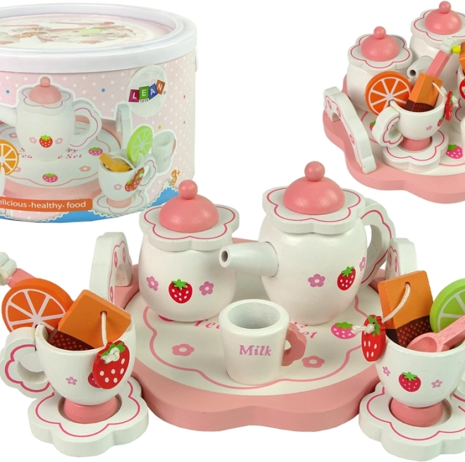 Set de ceai din lemn cu flori roz