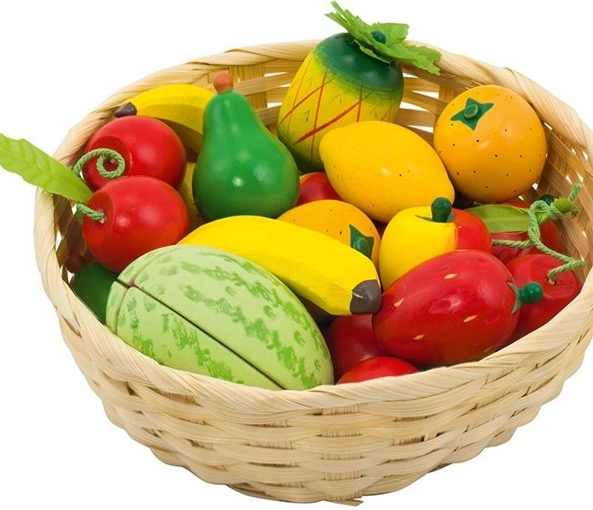 Fructe din lemn în coș – set 23 piese