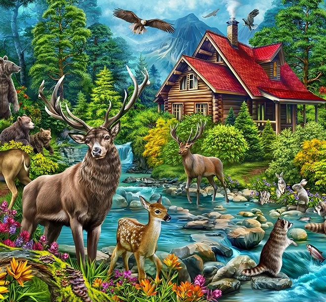 Puzzle Cabană cu acoperiș roșu 2000 piese