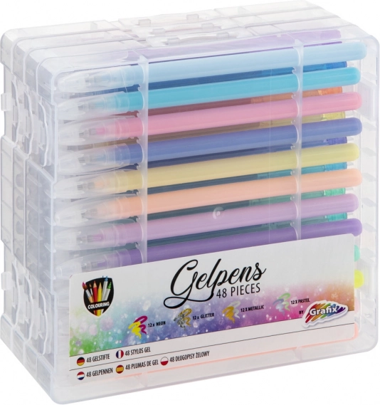Pixuri cu gel în cutie din plastic – set 48 bucăți