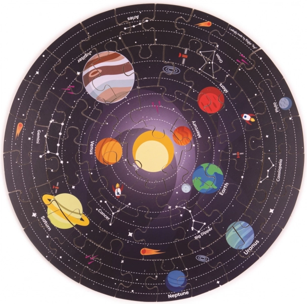 Puzzle rotund de podea Sistemul solar 50 de piese