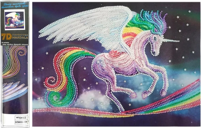 Pictură cu diamante 7D – unicorn curcubeu 30 × 40 cm