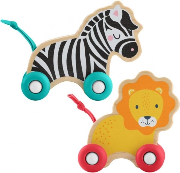 FISHER-PRICE animăluțe din lemn pe roți – set leu și zebră