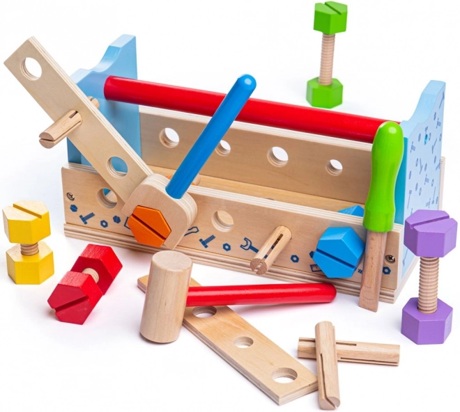 Banc de lucru din lemn și cutie de scule 2 în 1 Bigjigs Toys