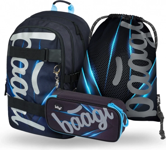 Set școlar Baagl Skate Bluelight – rucsac, penar și săculeț
