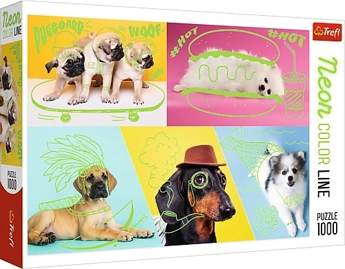 Puzzle 1000 piese Neon Color Line - Câini nebuni