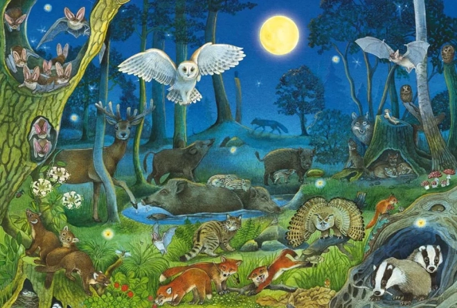 Puzzle Animale sălbatice în pădure noaptea 100 piese