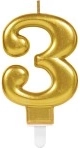 Lumânare aniversară cifra 3, aurie, 9,3 cm