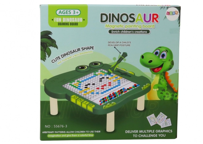 Tablă educativă magnetică Dinosaurus - Verde cu mărgele
