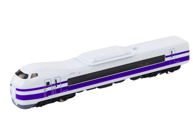 Model de tren metalic de colecție 1:48 alb‑violet