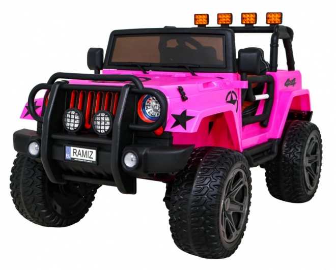 Mașină de teren Monster 4x4 jeep pentru copii Roz + Telecomandă + Reglare scaun + Pornire lentă + MP3 LED + Suport bagaje + Rucsac