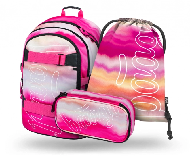Set 3 piese BAAGL Skate Roz Rozstriptat: Rucsac, Penar, Săculeț