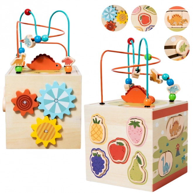 Cub educațional senzorial din lemn cu 5 fețe - Montessori