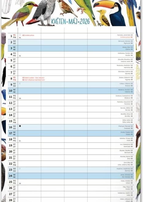 Calendar de perete Planificator de familie 2026 cu ilustrații Animalium