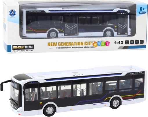 Autobuz urban metalic cu lumini și sunete 1:42, alb
