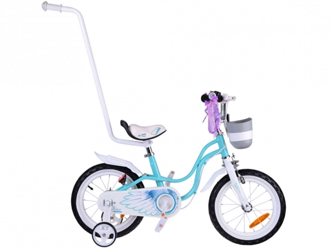 Bicicletă pentru copii Royalbaby Little Swan 14" cu coș și roți ajutătoare – turcoaz