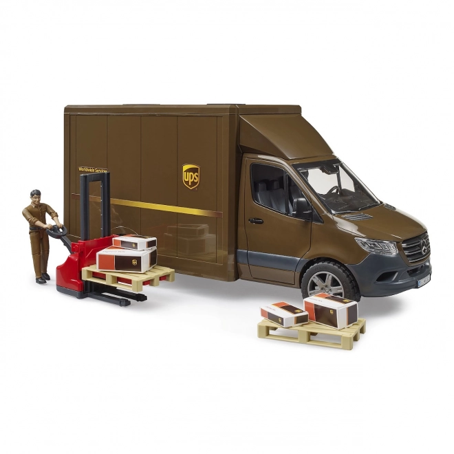 Camion UPS Bruder MB Sprinter cu figură și accesorii