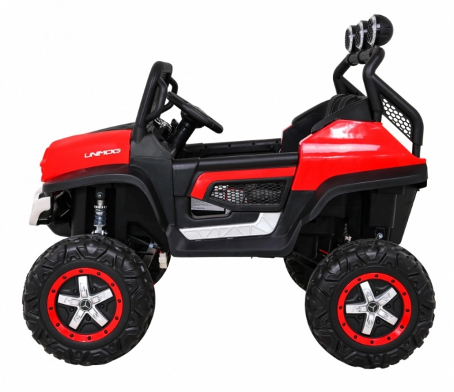 Mercedes Benz Unimog pentru copii Roșu + 4x4 + telecomandă + suport bagaje + pornire lentă + MP3 LED