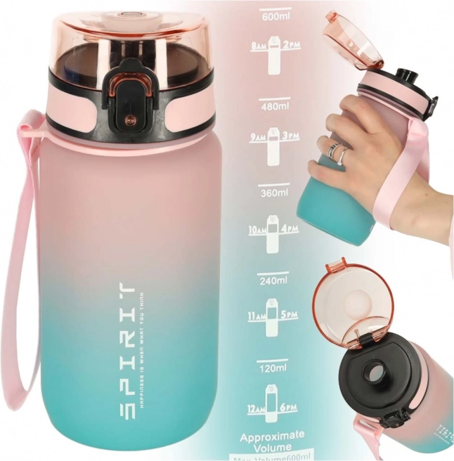 Sticlă sport pentru apă cu muștiuc 600 ml roz-albastru