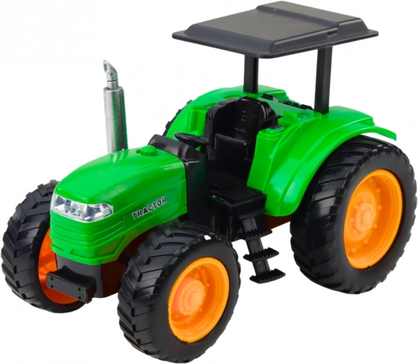 Tractor fermier verde teleghidat cu remorcă