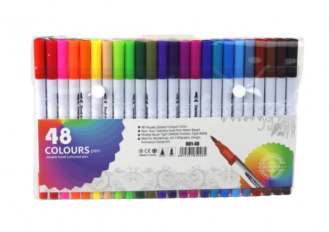 Set de markere duble 48 bucăți multicolore cu organizator