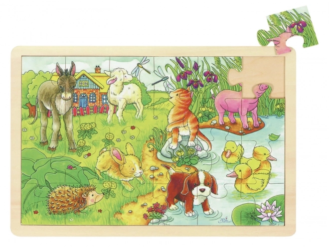 Puzzle din lemn, Pui la fermă, 24 de piese