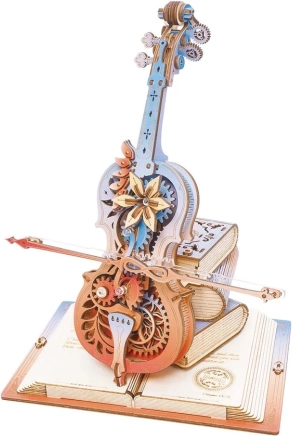 robo time 3d cutie muzicală din lemn – violoncel fermecat – puzzle mecanic