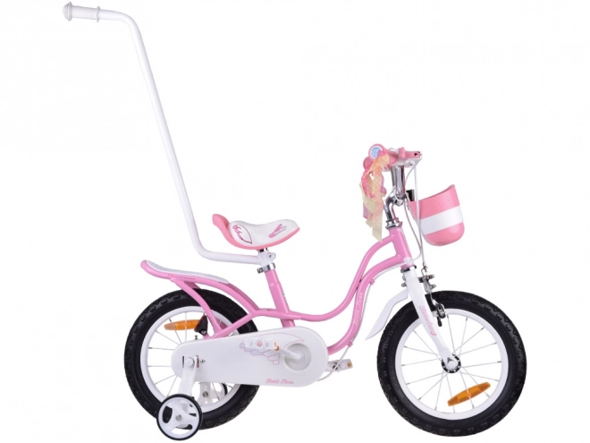 Bicicletă pentru copii Royalbaby Little Swan 14" cu coș și roți ajutătoare – roz