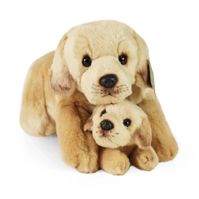 Câine Labrador de pluș cu pui culcat 25 cm