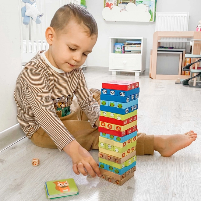 Joc din lemn Jenga Animale TOOKY TOY