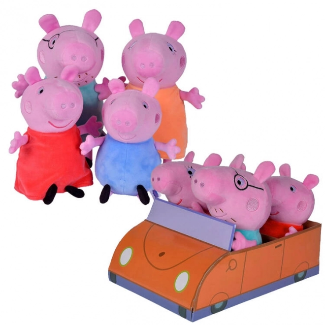 Set de plușuri Peppa Pig și familia în mașină