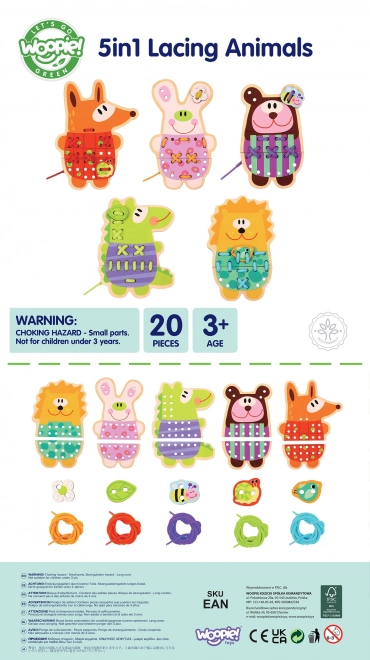 Set din lemn pentru împletit 5 în 1 animale de la Woopie Green