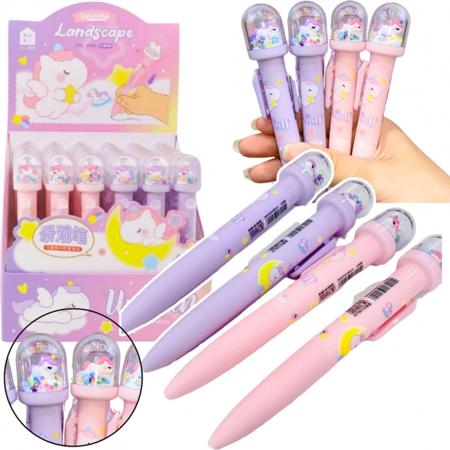 Pix cu bilă cu cupolă sclipitoare și figurină unicorn, cerneală albastră