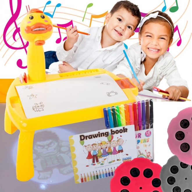 Proiector de desen educațional masă pentru copii. Rață galbenă